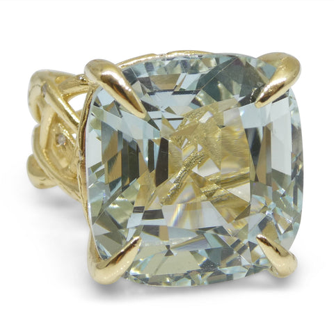 30.78ct Aquamarine and Diamond Vine Ring set in 14k Yellow Gold