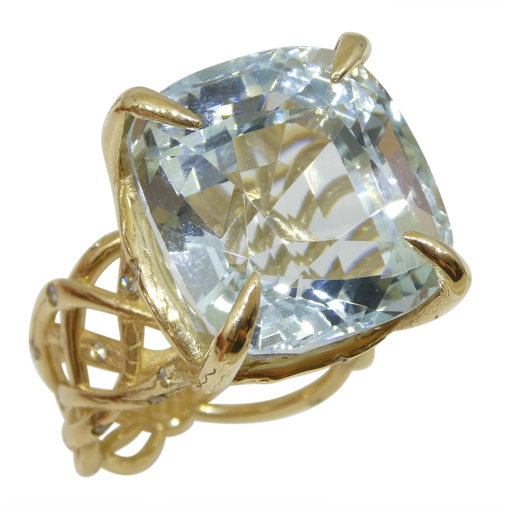 30.78ct Aquamarine and Diamond Vine Ring set in 14k Yellow Gold - Skyjems Wholesale Gemstones