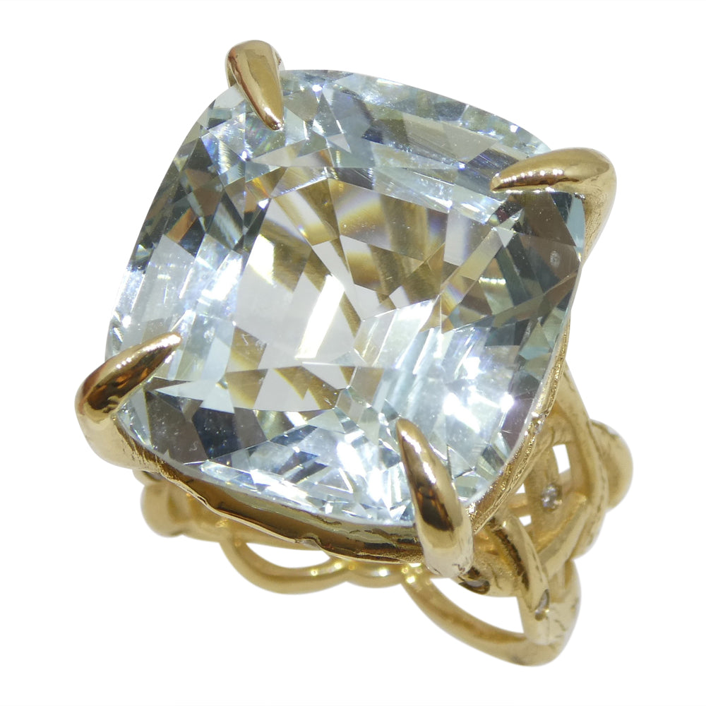 30.78ct Aquamarine and Diamond Vine Ring set in 14k Yellow Gold - Skyjems Wholesale Gemstones