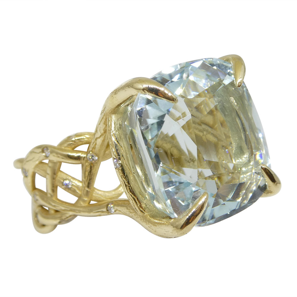 30.78ct Aquamarine and Diamond Vine Ring set in 14k Yellow Gold - Skyjems Wholesale Gemstones