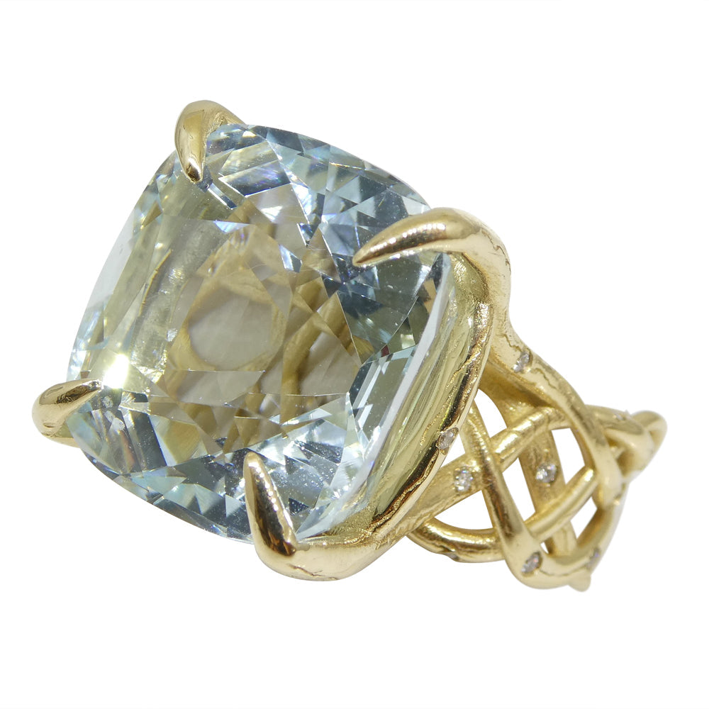 30.78ct Aquamarine and Diamond Vine Ring set in 14k Yellow Gold - Skyjems Wholesale Gemstones