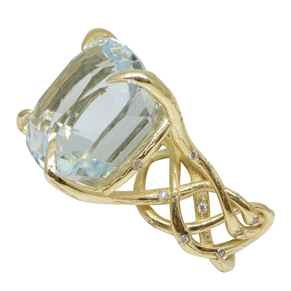 30.78ct Aquamarine and Diamond Vine Ring set in 14k Yellow Gold - Skyjems Wholesale Gemstones