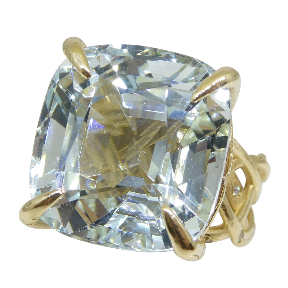 30.78ct Aquamarine and Diamond Vine Ring set in 14k Yellow Gold - Skyjems Wholesale Gemstones