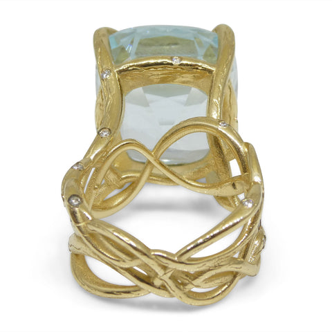 30.78ct Aquamarine and Diamond Vine Ring set in 14k Yellow Gold