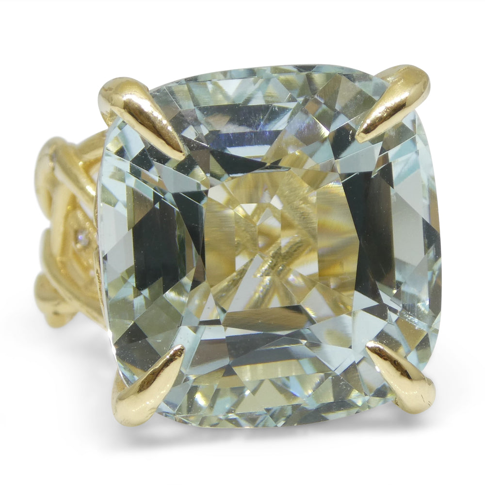 30.78ct Aquamarine and Diamond Vine Ring set in 14k Yellow Gold - Skyjems Wholesale Gemstones