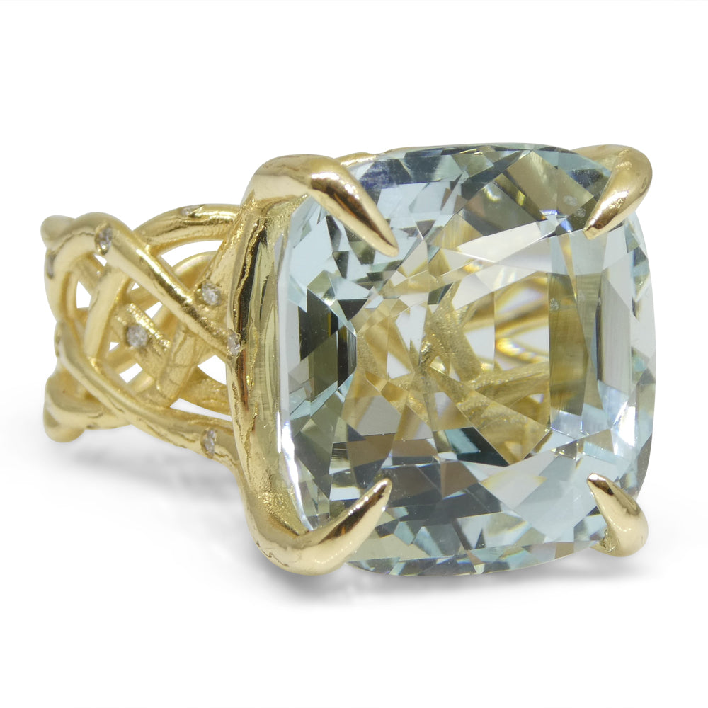 30.78ct Aquamarine and Diamond Vine Ring set in 14k Yellow Gold - Skyjems Wholesale Gemstones