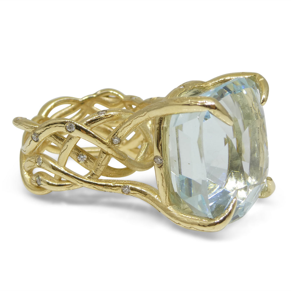 30.78ct Aquamarine and Diamond Vine Ring set in 14k Yellow Gold - Skyjems Wholesale Gemstones