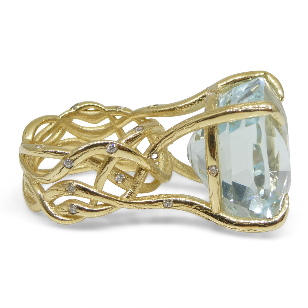 30.78ct Aquamarine and Diamond Vine Ring set in 14k Yellow Gold - Skyjems Wholesale Gemstones