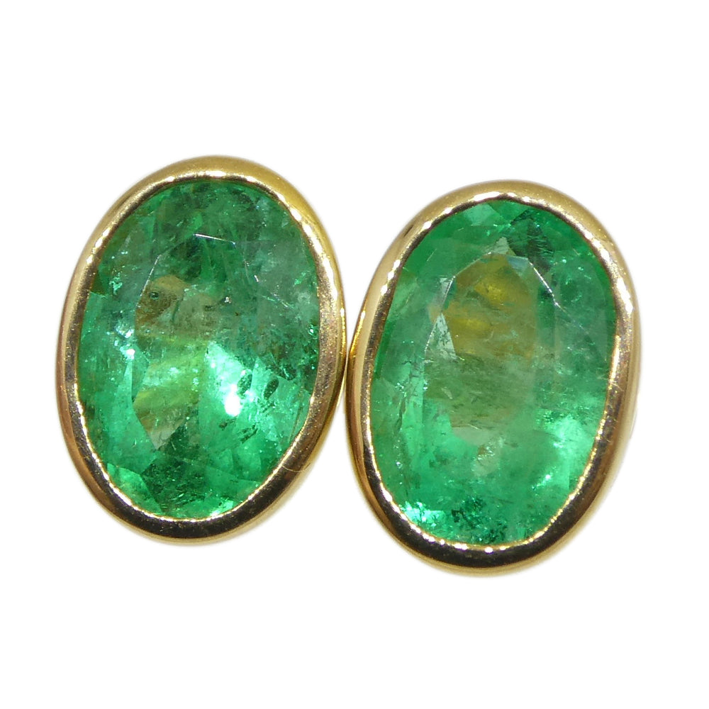 1.49ct Colombian Emerald Stud Earrings set in 18kt Yellow Gold - Skyjems Wholesale Gemstones