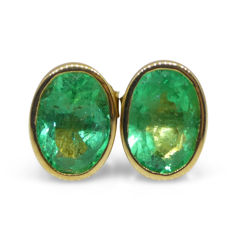 1.49ct Colombian Emerald Stud Earrings set in 18kt Yellow Gold - Skyjems Wholesale Gemstones