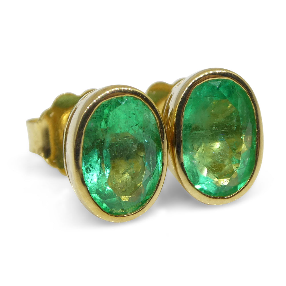 1.49ct Colombian Emerald Stud Earrings set in 18kt Yellow Gold - Skyjems Wholesale Gemstones