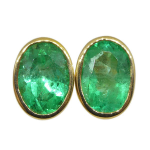 1.49ct Colombian Emerald Stud Earrings set in 18k Yellow Gold - Skyjems Wholesale Gemstones