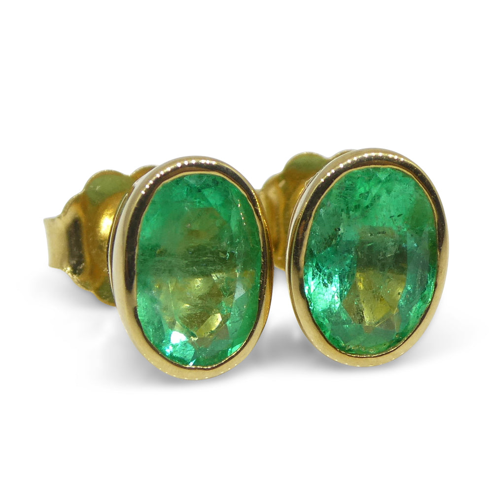 1.49ct Colombian Emerald Stud Earrings set in 18kt Yellow Gold - Skyjems Wholesale Gemstones