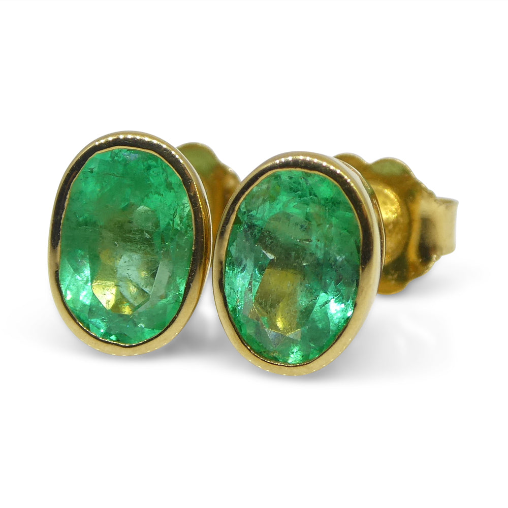 1.49ct Colombian Emerald Stud Earrings set in 18kt Yellow Gold - Skyjems Wholesale Gemstones