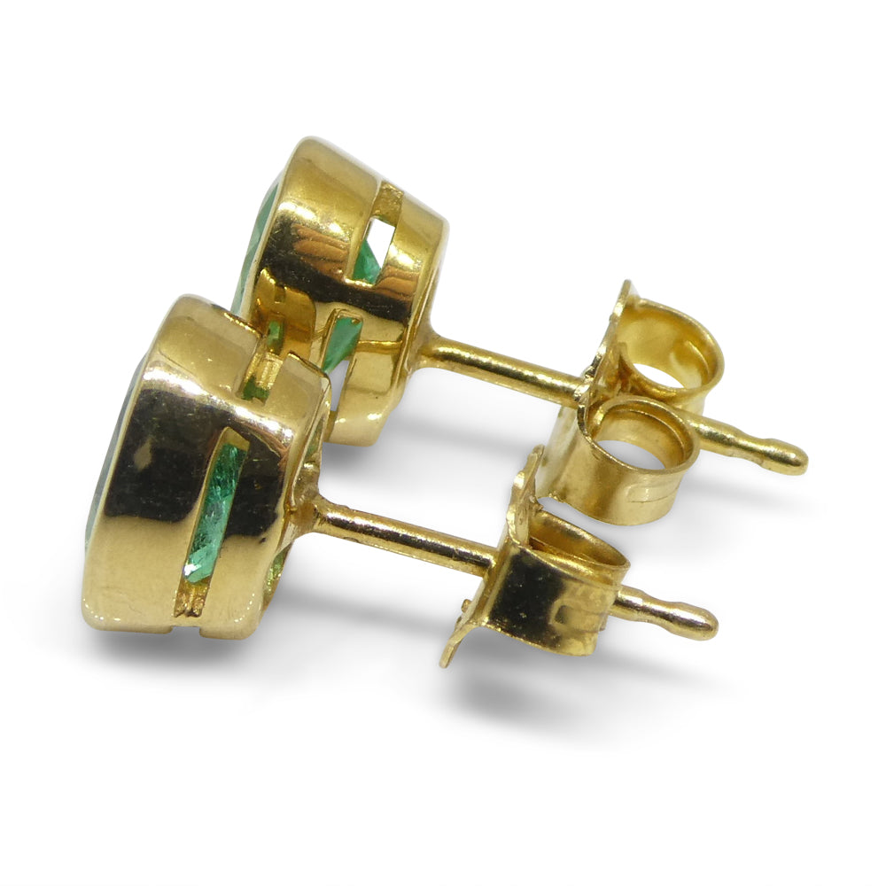 1.49ct Colombian Emerald Stud Earrings set in 18kt Yellow Gold - Skyjems Wholesale Gemstones