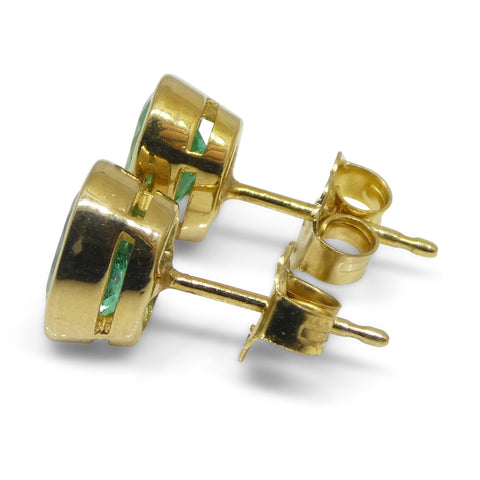 1.49ct Colombian Emerald Stud Earrings set in 18k Yellow Gold