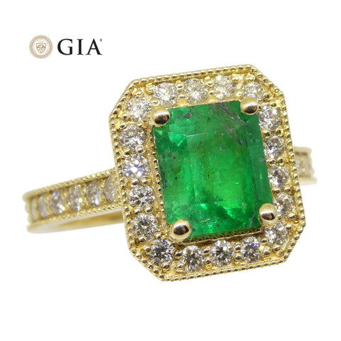 1.59ct Colombian Emerald Diamond Statement or Engagement Ring set in 18k Yellow Gold, GIA Certified