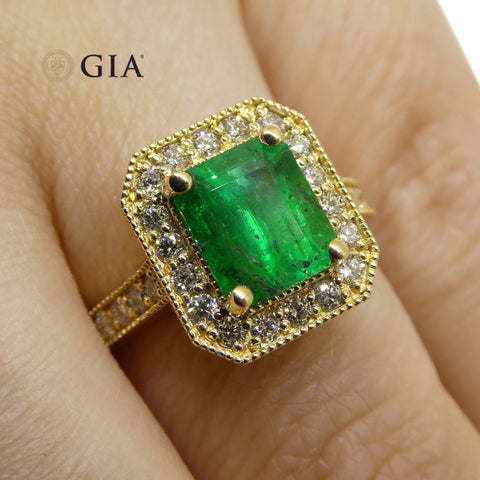 1.59ct Colombian Emerald Diamond Statement or Engagement Ring set in 18k Yellow Gold, GIA Certified