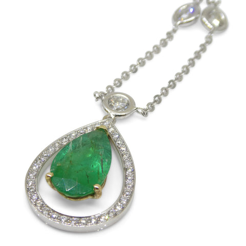 3.06ct Emerald, Diamond Chain Necklace set in 14k White and Yellow Gold