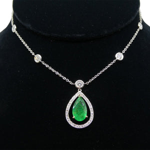 3.06ct Emerald, Diamond Chain Necklace set in 14k White and Yellow Gold - Skyjems Wholesale Gemstones