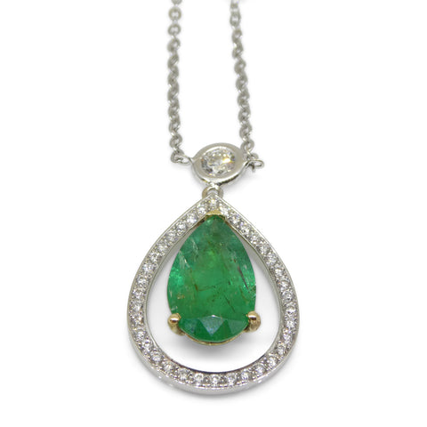 3.06ct Emerald, Diamond Chain Necklace set in 14k White and Yellow Gold