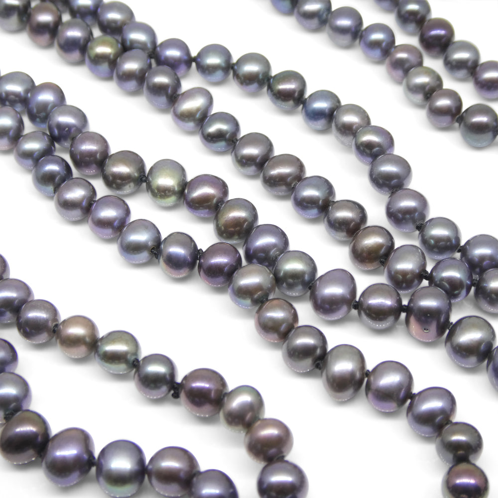 5-6mm Black Freshwater Pearl Necklace 2.5x Opera Length - Skyjems Wholesale Gemstones