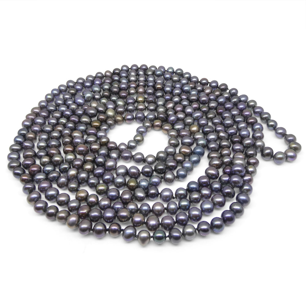 5-6mm Black Freshwater Pearl Necklace 2.5x Opera Length - Skyjems Wholesale Gemstones