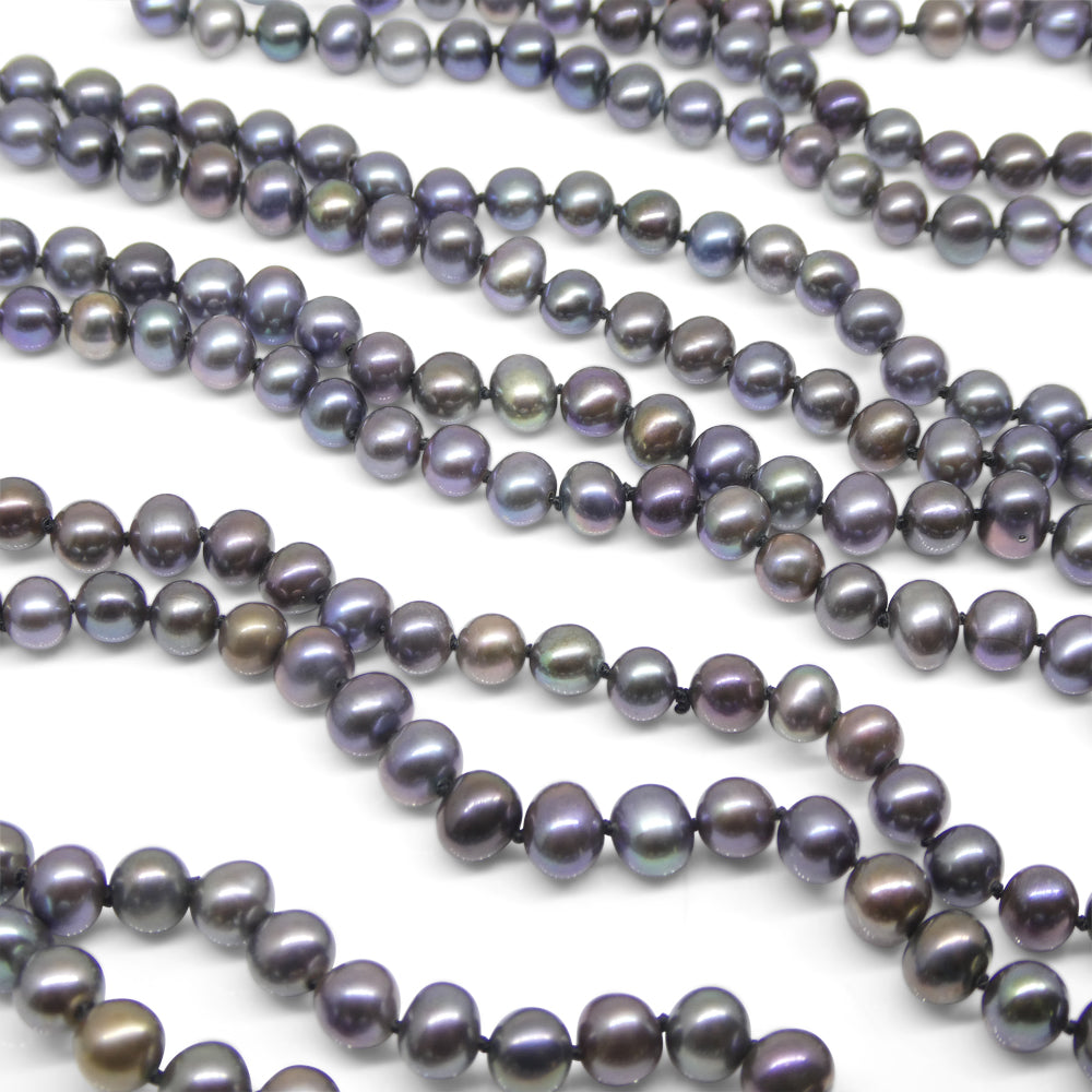 5-6mm Black Freshwater Pearl Necklace 2.5x Opera Length - Skyjems Wholesale Gemstones