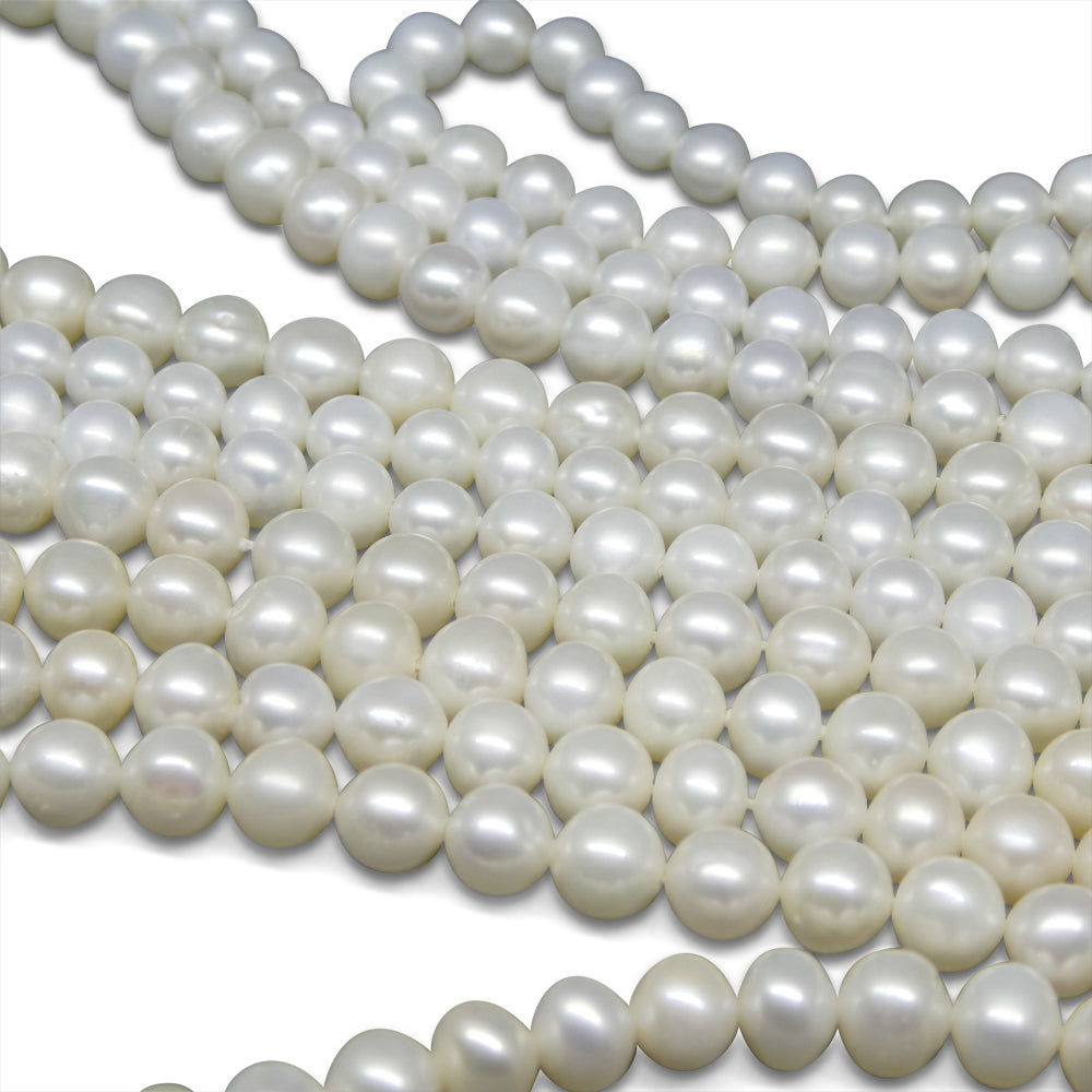 5-6mm White Freshwater Pearl Necklace 2.5x Opera Length - Skyjems Wholesale Gemstones