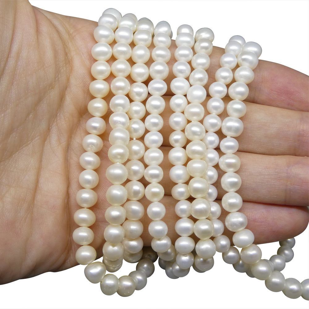 5-6mm White Freshwater Pearl Necklace 2.5x Opera Length - Skyjems Wholesale Gemstones