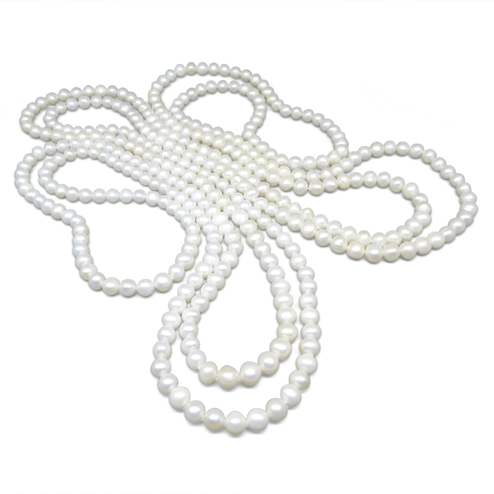 5-6mm White Freshwater Pearl Necklace 2.5x Opera Length - Skyjems Wholesale Gemstones