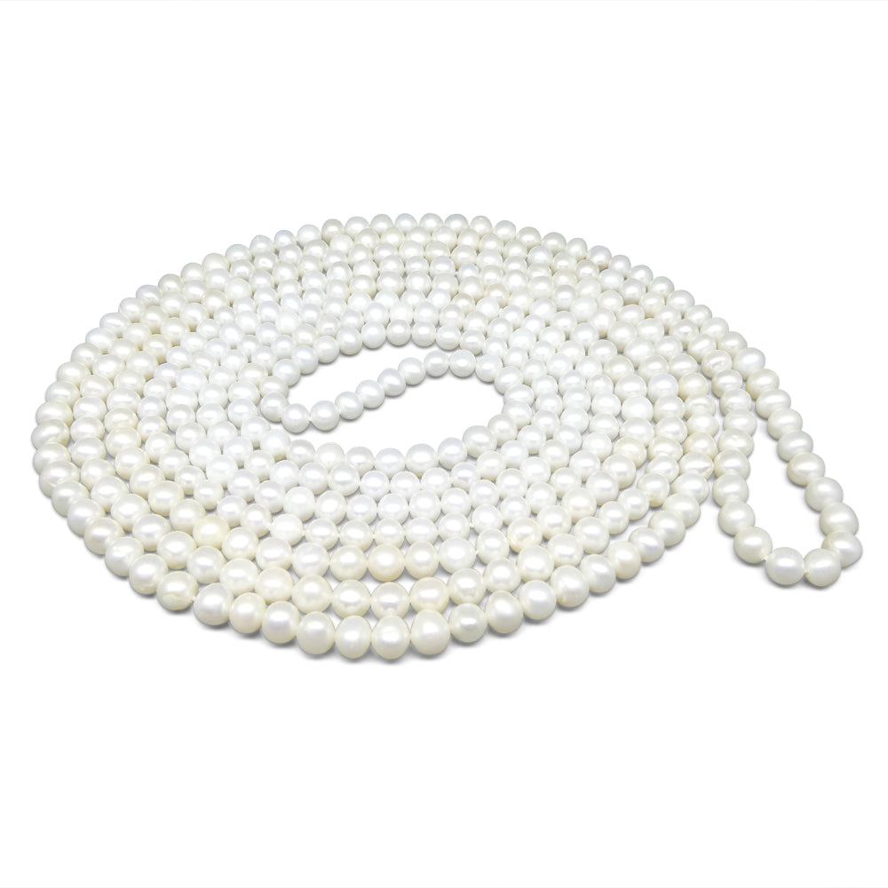 5-6mm White Freshwater Pearl Necklace 2.5x Opera Length - Skyjems Wholesale Gemstones