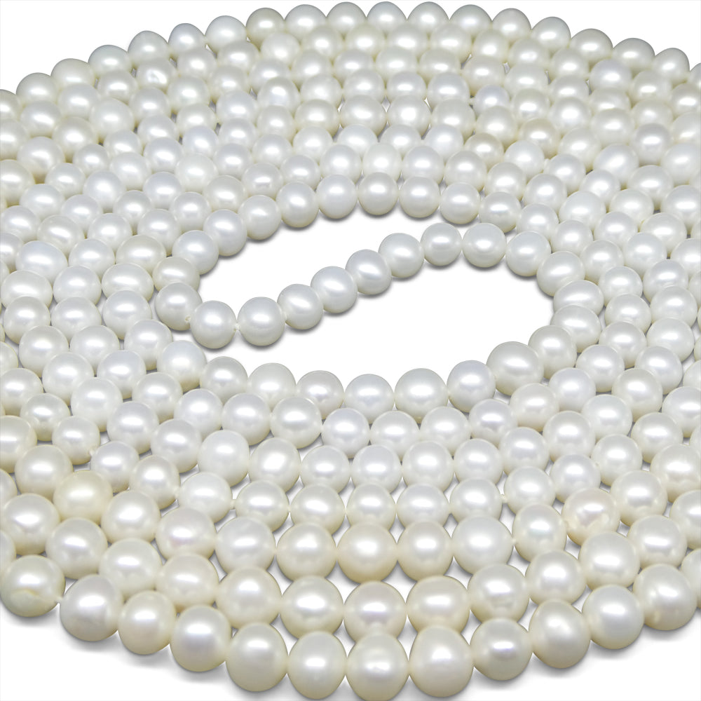 5-6mm White Freshwater Pearl Necklace 2.5x Opera Length - Skyjems Wholesale Gemstones