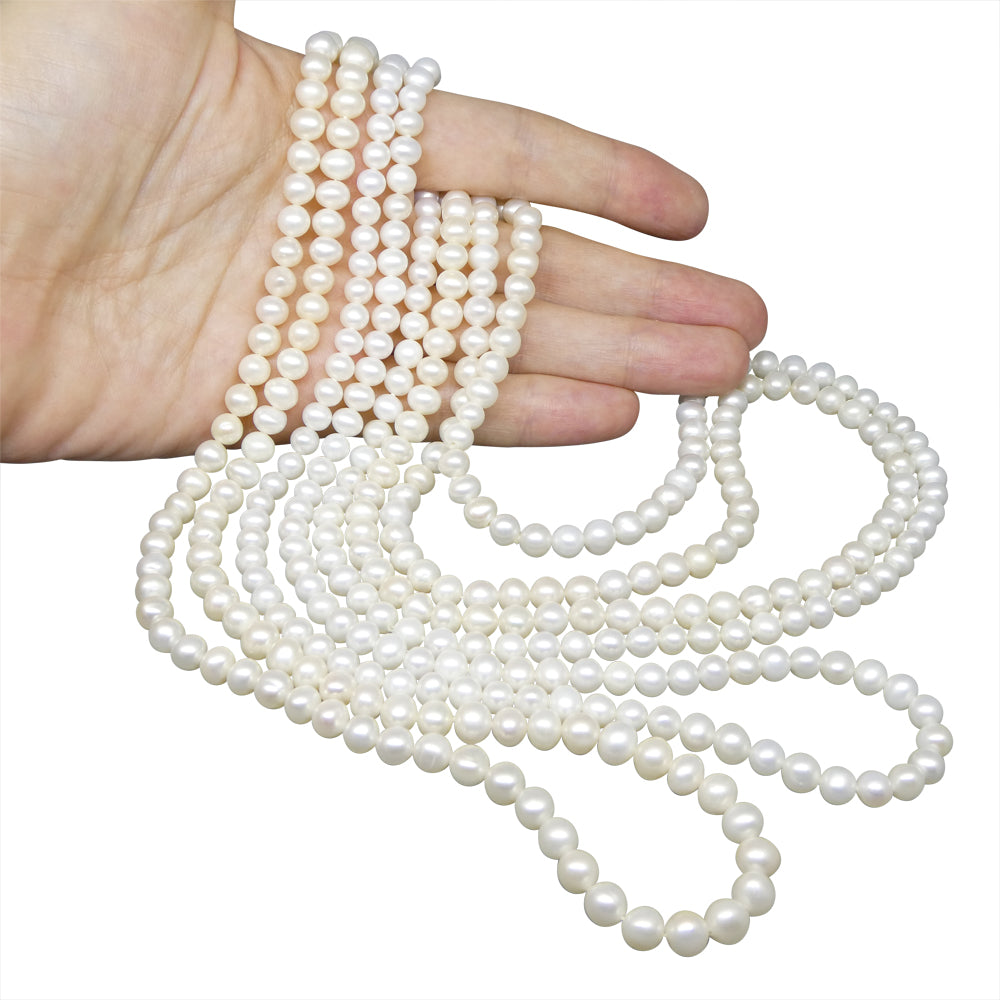 5-6mm White Freshwater Pearl Necklace 2.5x Opera Length - Skyjems Wholesale Gemstones