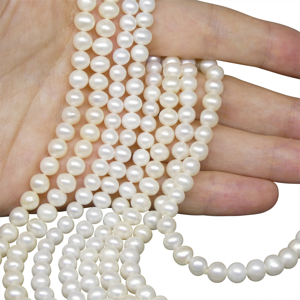 5-6mm White Freshwater Pearl Necklace 2.5x Opera Length - Skyjems Wholesale Gemstones