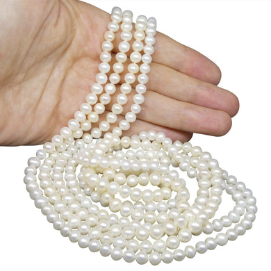 5-6mm White Freshwater Pearl Necklace 2.5x Opera Length - Skyjems Wholesale Gemstones