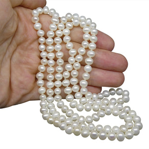 5-6mm White Freshwater Pearl Necklace Opera Length - Skyjems Wholesale Gemstones