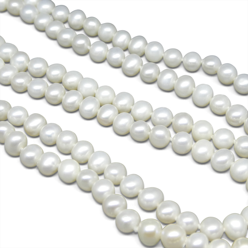 5-6mm White Freshwater Pearl Necklace Opera Length - Skyjems Wholesale Gemstones