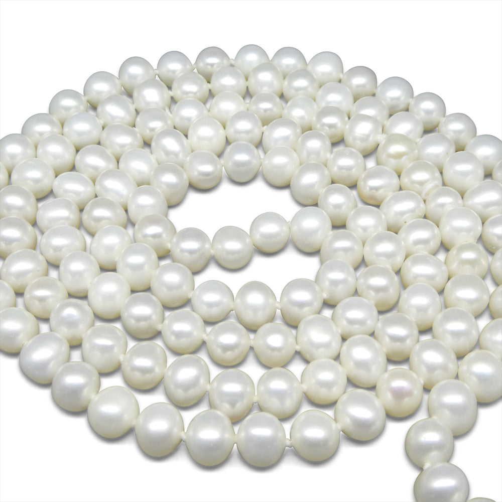 5-6mm White Freshwater Pearl Necklace Opera Length - Skyjems Wholesale Gemstones