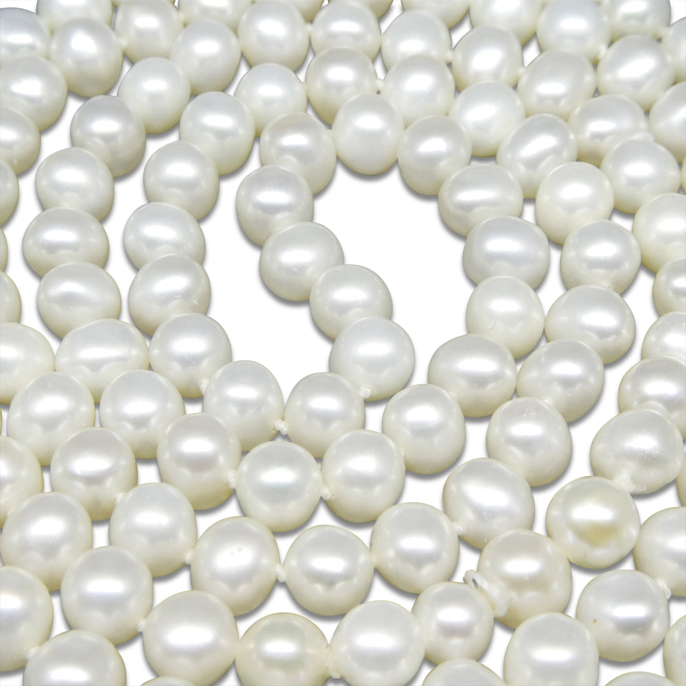 5-6mm White Freshwater Pearl Necklace Opera Length - Skyjems Wholesale Gemstones