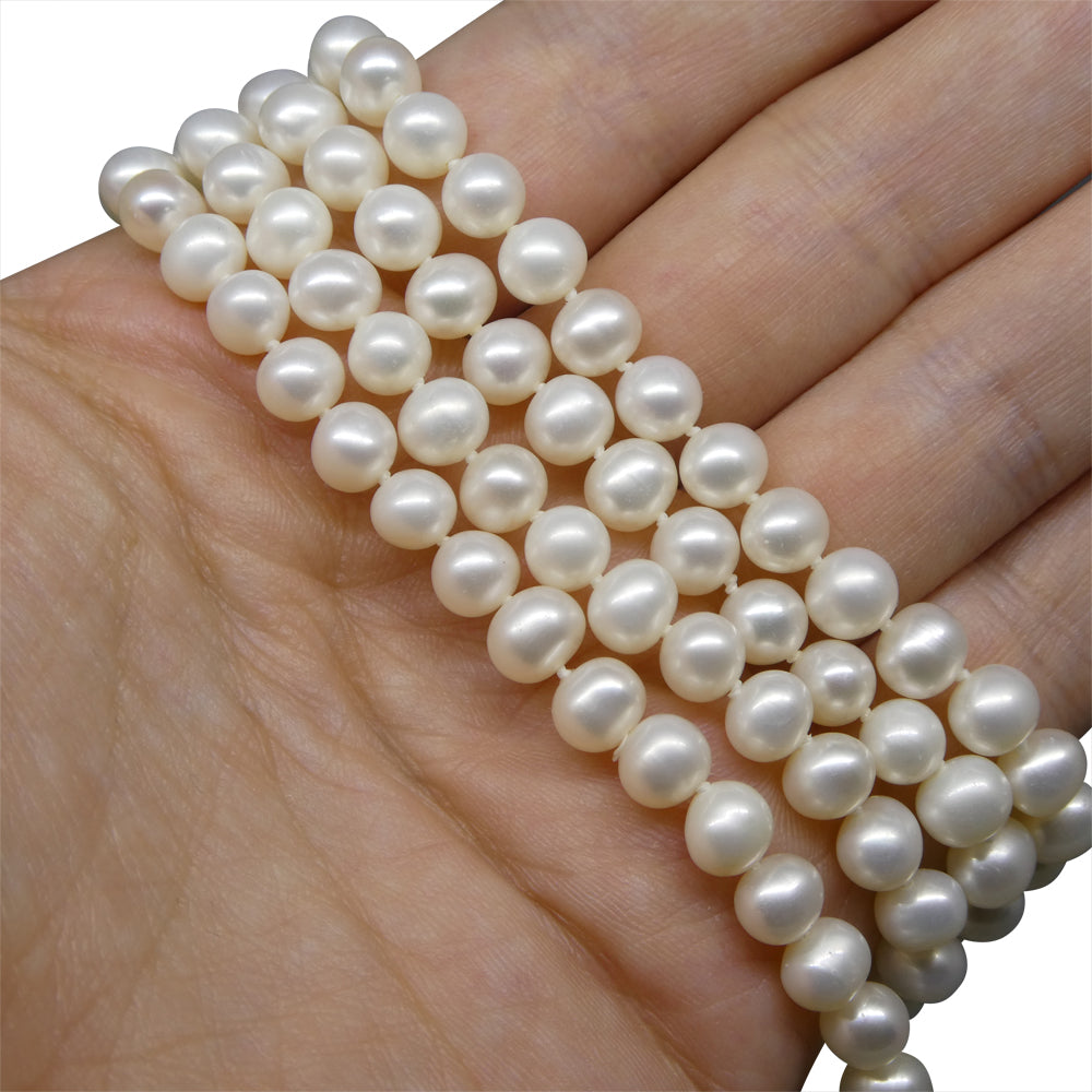 5-6mm White Freshwater Pearl Necklace Opera Length - Skyjems Wholesale Gemstones