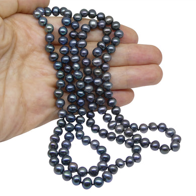 5-6mm Black Freshwater Pearl Necklace Opera Length - Skyjems Wholesale Gemstones