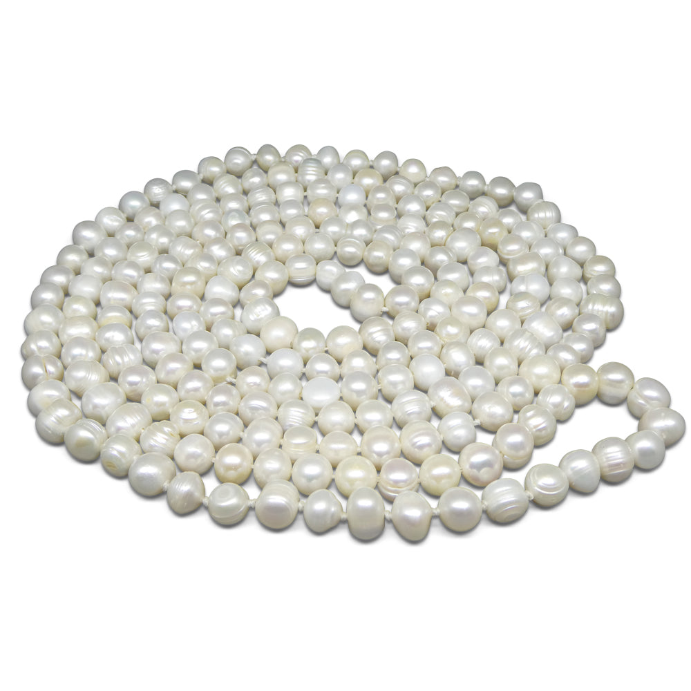 SkyJems white freshwater pearl necklace, 10-11mm round potato pearls, elegant 2.5x opera length mens jewelry