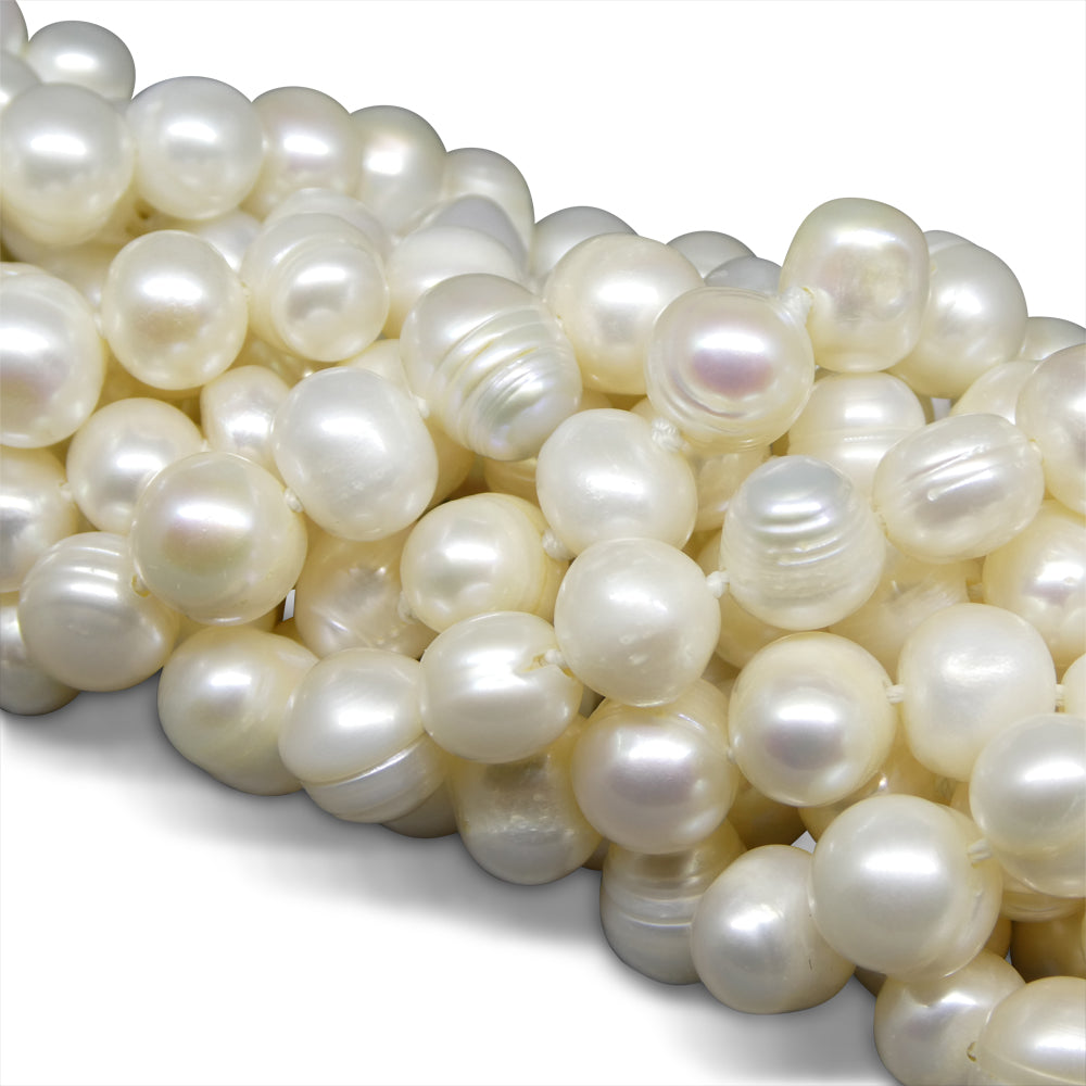 10-11mm White Freshwater Pearl Necklace 2.5x Opera Length - Skyjems Wholesale Gemstones