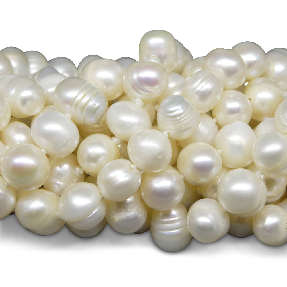 10-11mm White Freshwater Pearl Necklace 2.5x Opera Length - Skyjems Wholesale Gemstones