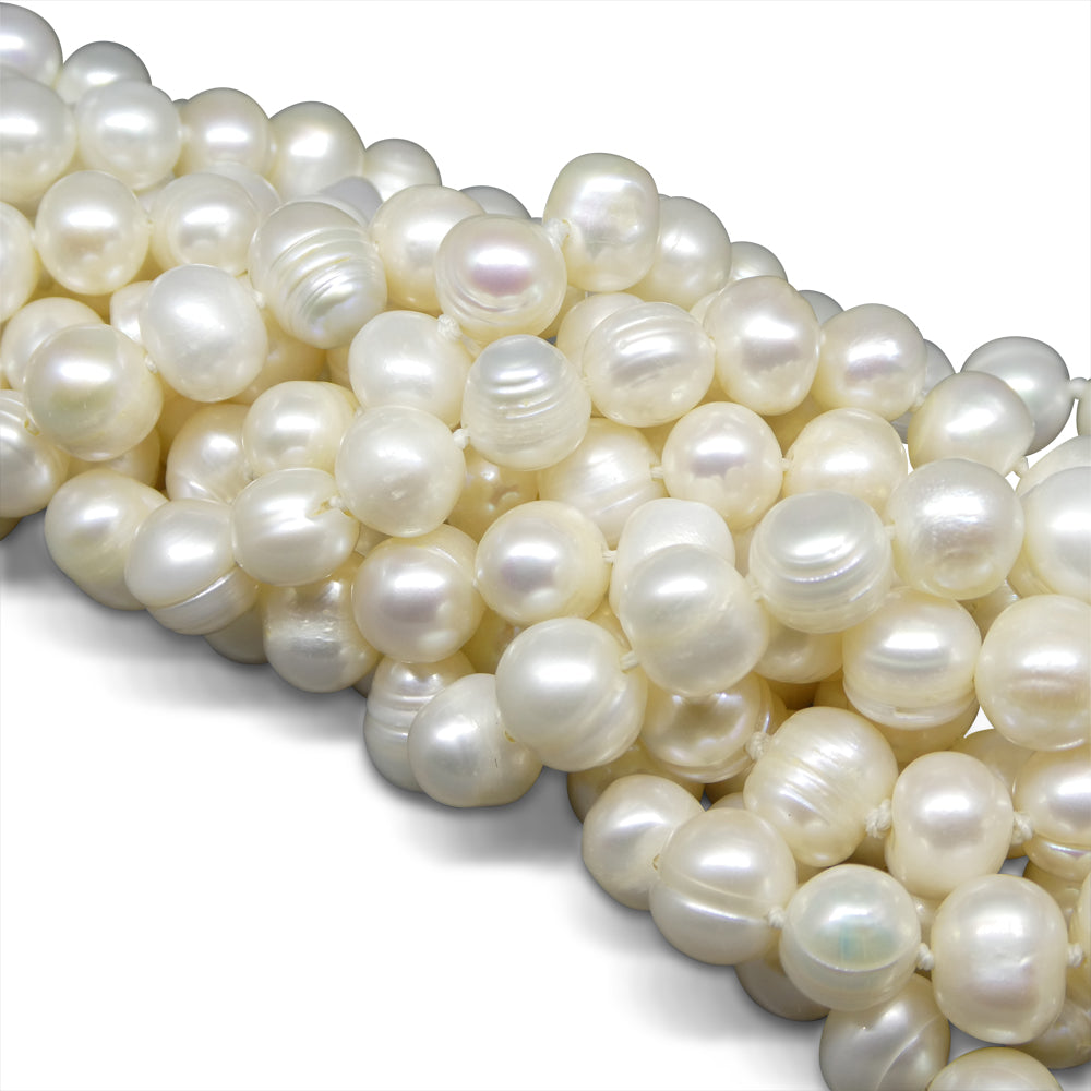 10-11mm White Freshwater Pearl Necklace 2.5x Opera Length - Skyjems Wholesale Gemstones