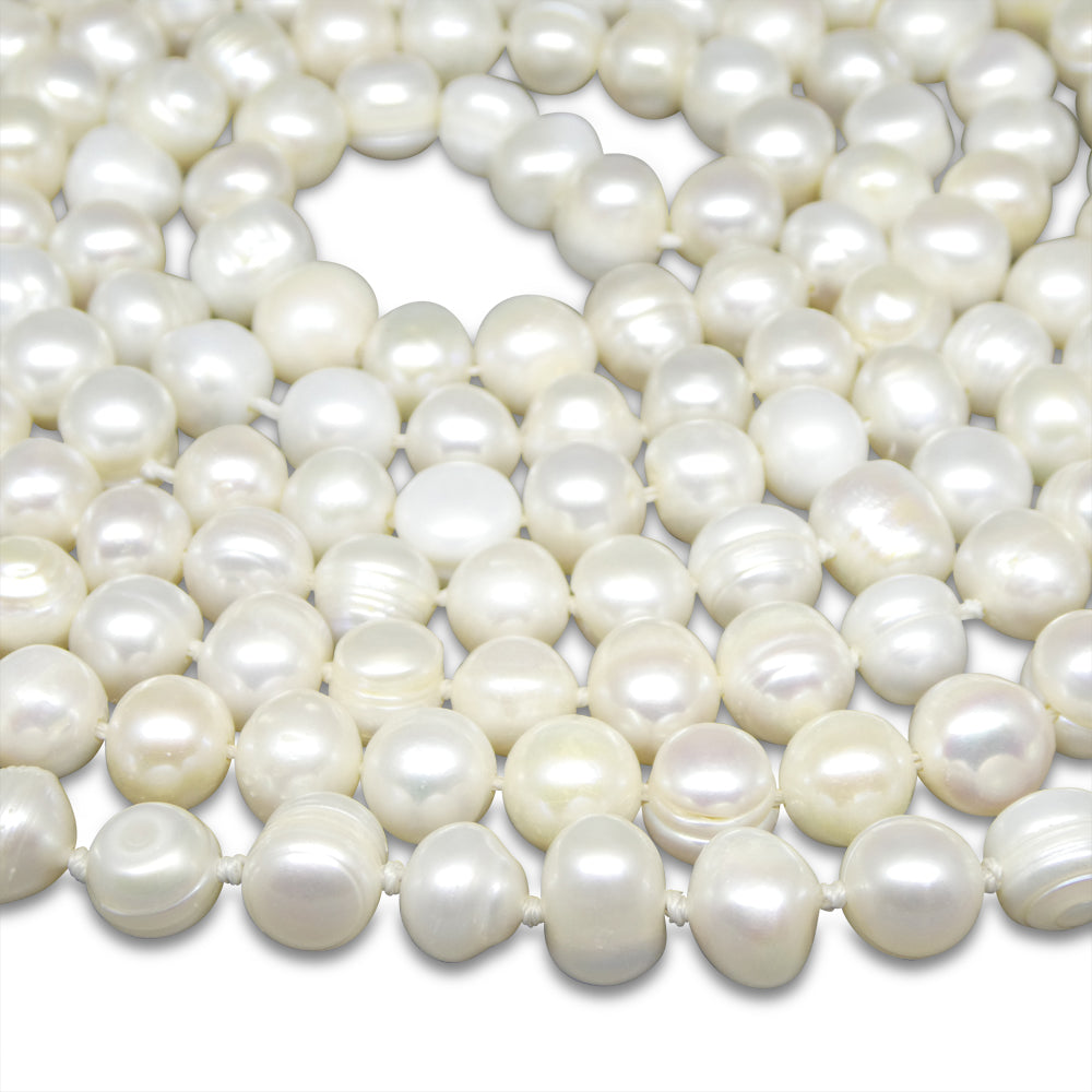 10-11mm White Freshwater Pearl Necklace 2.5x Opera Length - Skyjems Wholesale Gemstones