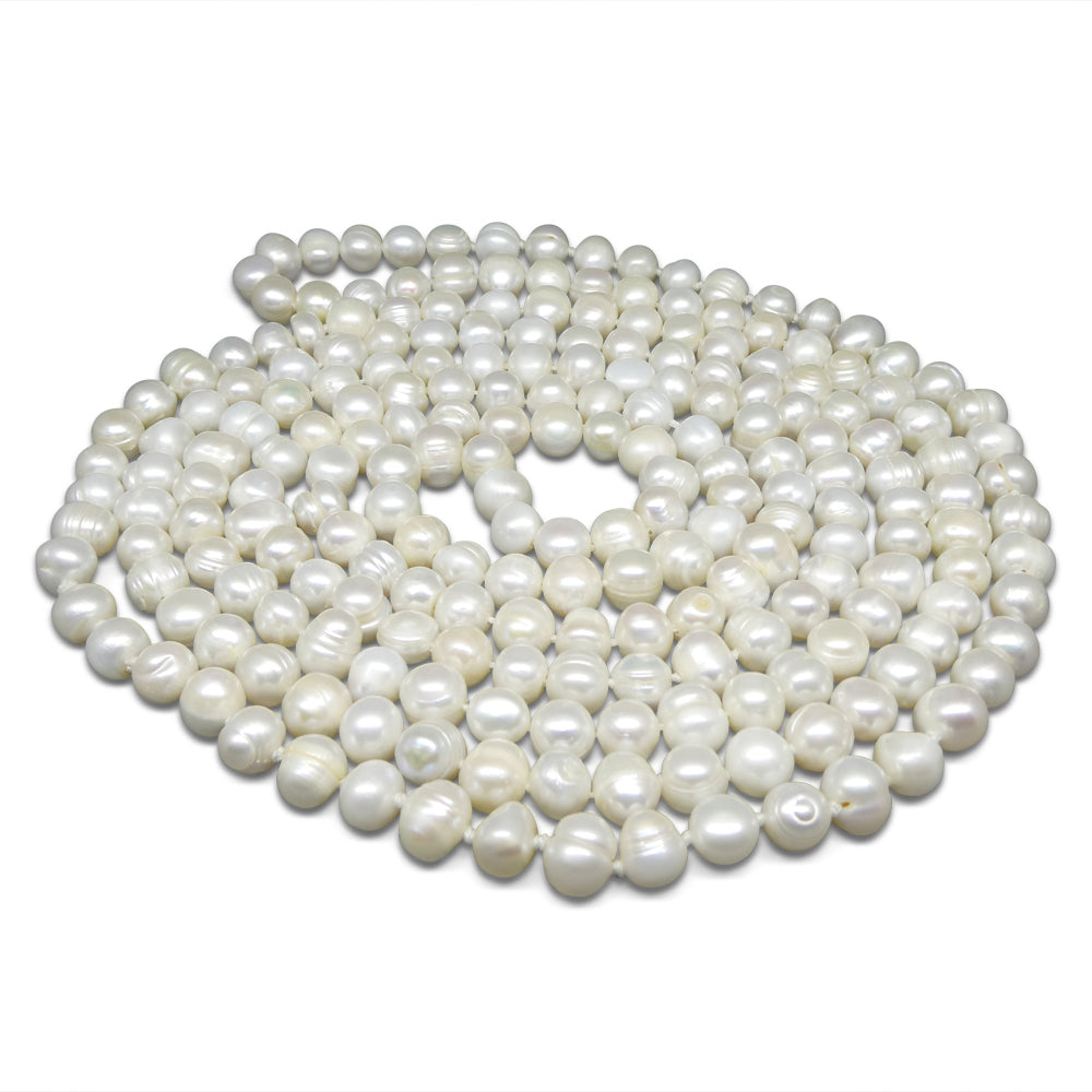 10-11mm White Freshwater Pearl Necklace 2.5x Opera Length - Skyjems Wholesale Gemstones