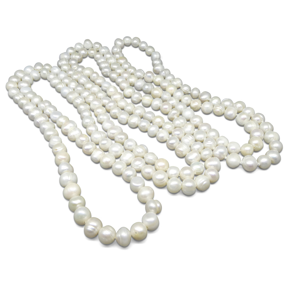 10-11mm White Freshwater Pearl Necklace 2.5x Opera Length - Skyjems Wholesale Gemstones