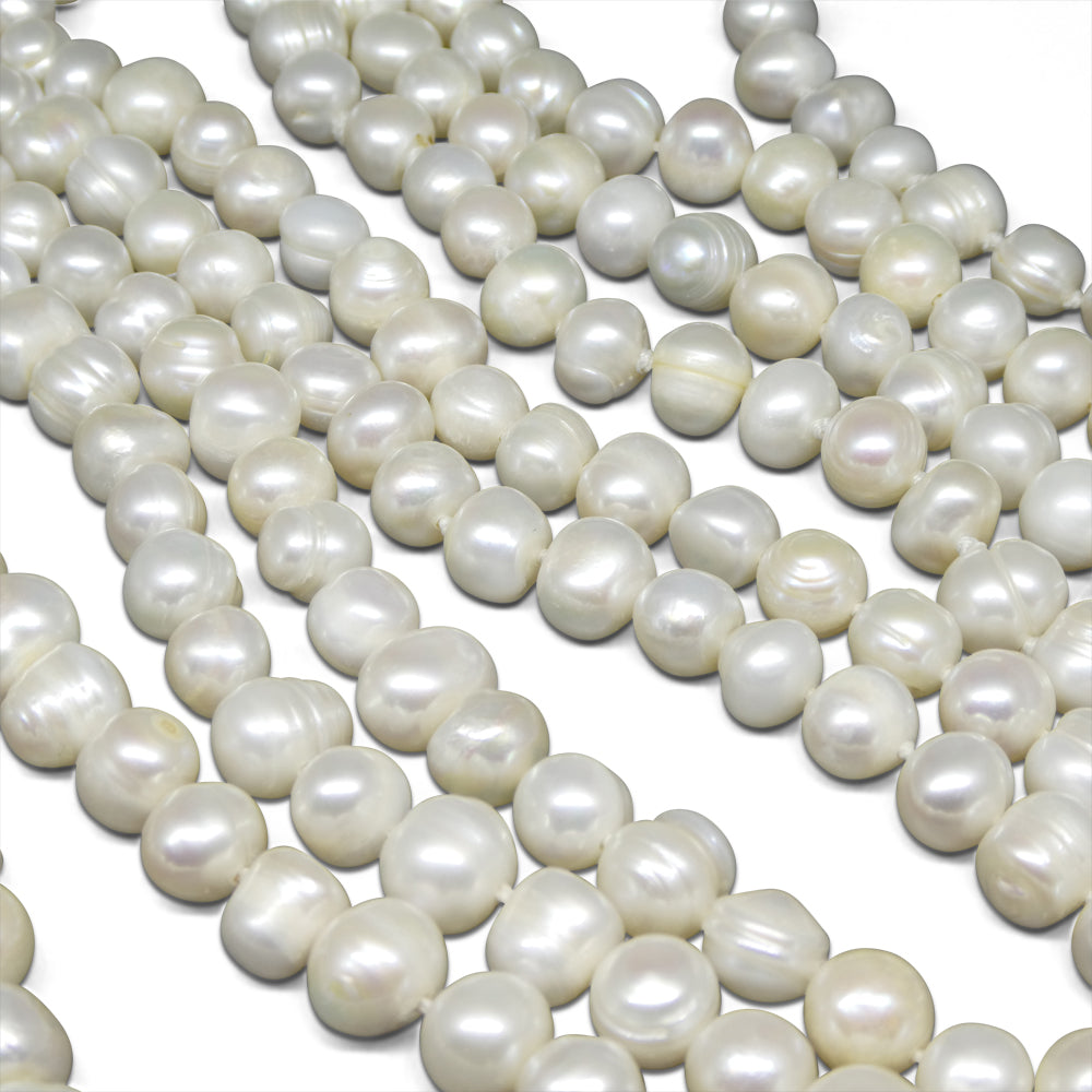 10-11mm White Freshwater Pearl Necklace 2.5x Opera Length - Skyjems Wholesale Gemstones